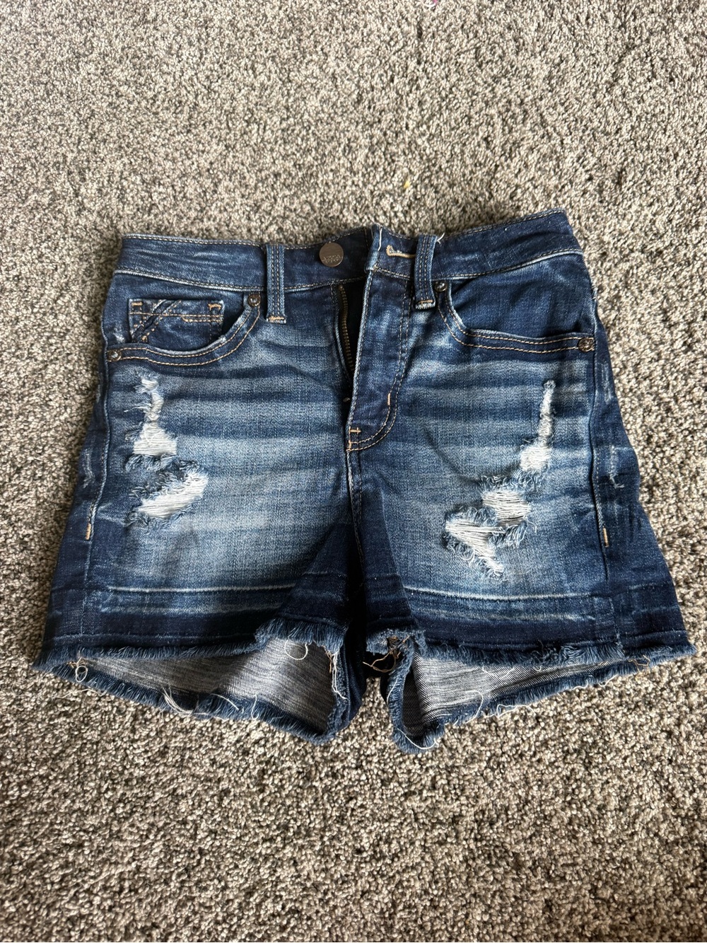 Buckle Women's Dark Blue Distressed Jean Shorts